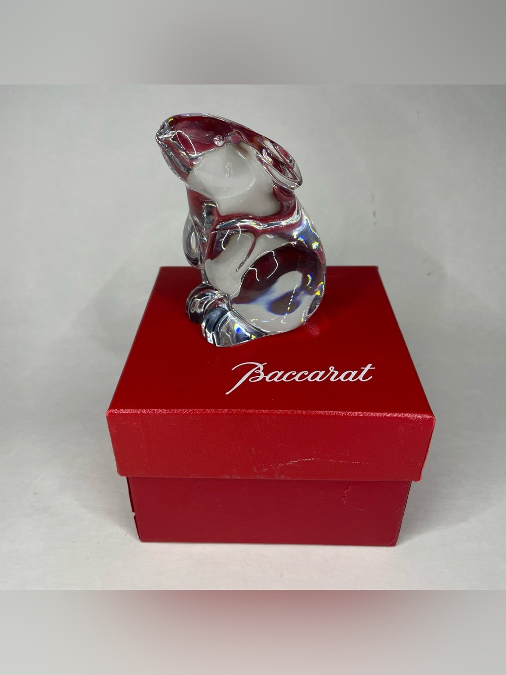 VTG BACCARAT France Standing Bunny Rabbit Figure Crystal Clear Stamped Signed